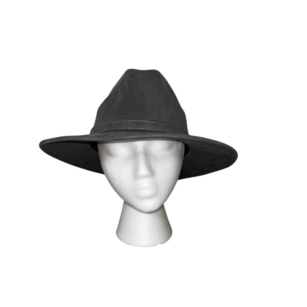 La Sierra Men's M Medium Wide Brimmed Fedora Panama Hat Faux Suede Gray